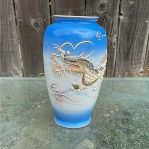 VTG Porcelain Moriage Dragonware Vase 6” Blue Dragon Vase Chinoiserie, Japan